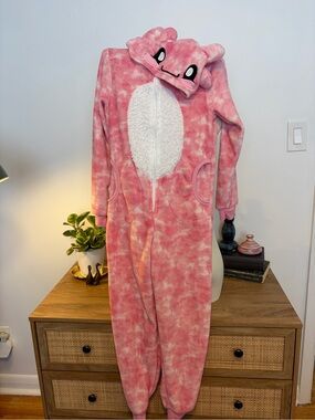 Pink Axolotl Kids Fleece Onesie Pajamas 10/12